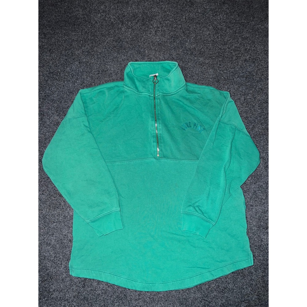 Victoria's Secret PINK Quarter Zip Sweatshirt Green Y2K Glitter Logo Small